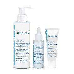 Routine visage neutre : Lait dermo nettoyant, Sérum apaisant neutre et Crème hydratante neutre